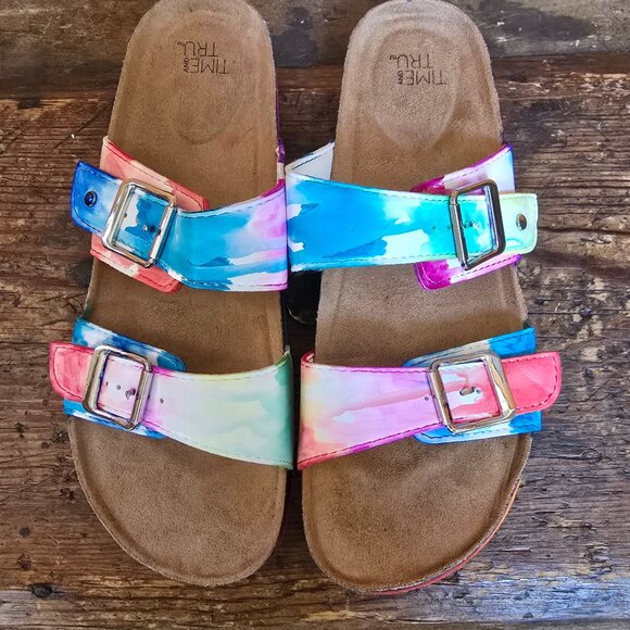 Never worn size 8 hand-colored tie-dye Birk-style sandals! - Picture 2 of 5